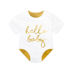 20 serviettes en papier body hello baby blanc et dor√© 16 x 16 cm  