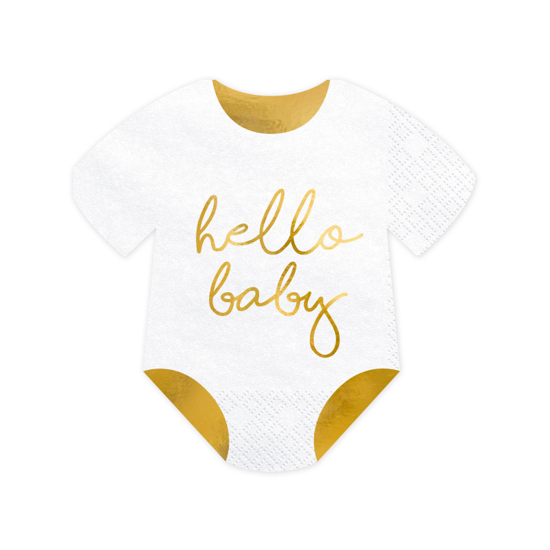 20 serviettes en papier body hello baby blanc et dor√© 16 x 16 cm  