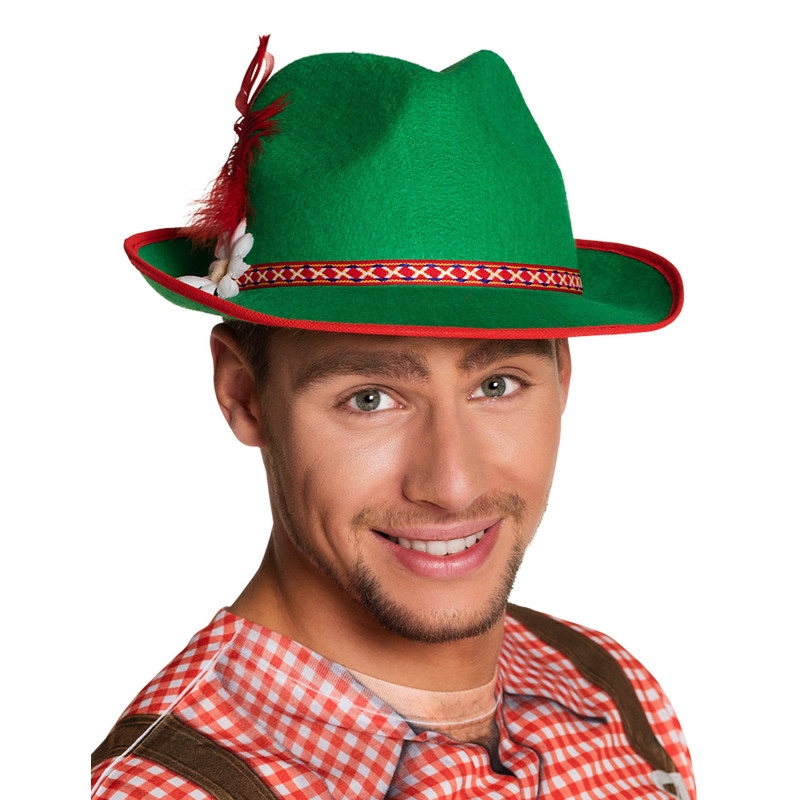 Chapeau bavarois vert √† plume adulte  