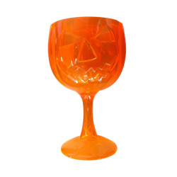 Verre √† pied en plastique citrouille d'Halloween orange  