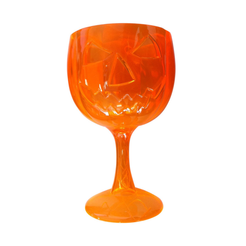 Verre √† pied en plastique citrouille d'Halloween orange  