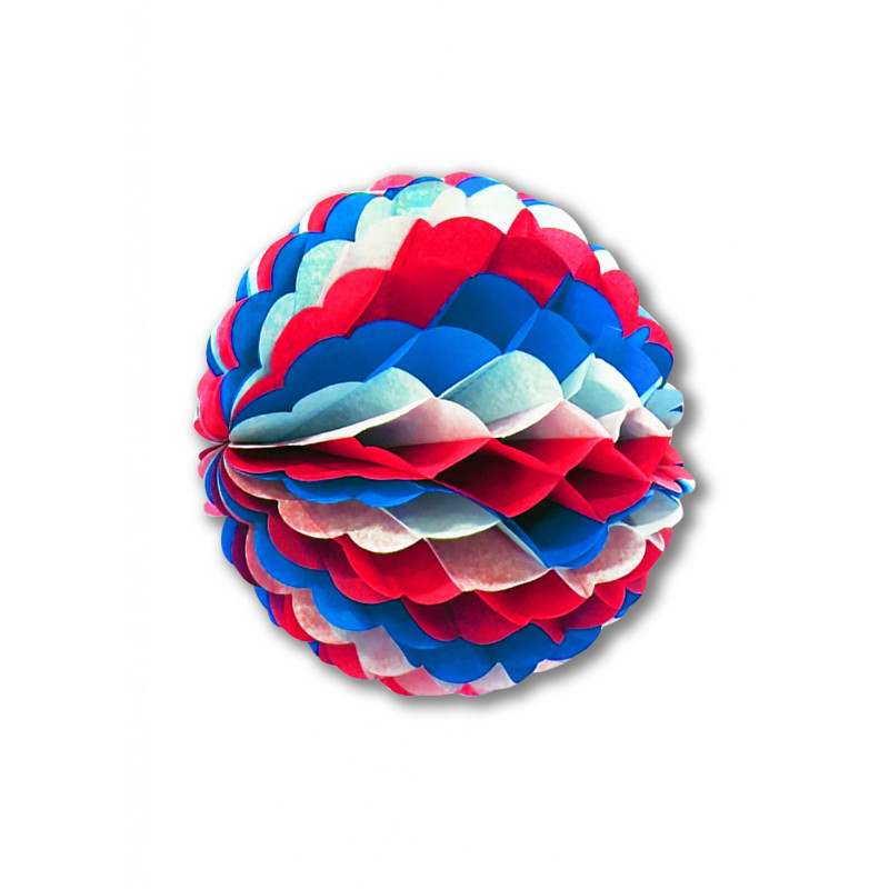 Boule en papier alv√©ol√© bleu blanc rouge 25 cm  