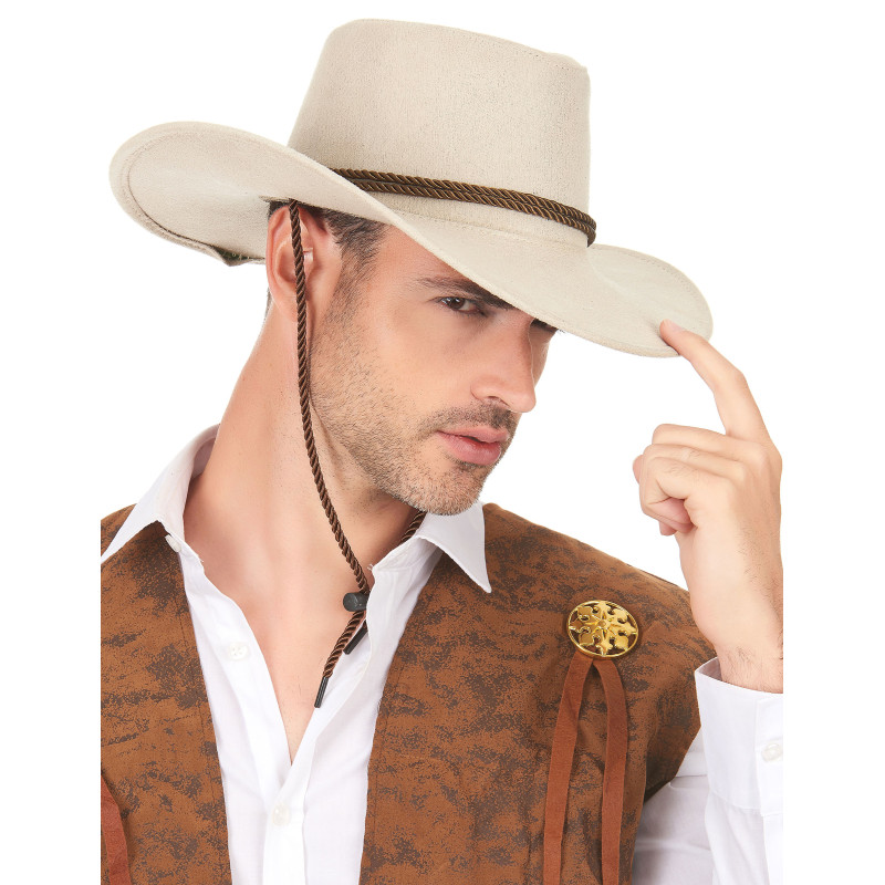 Chapeau cowboy luxe beige en suede adulte  