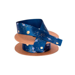 Ruban en satin astronaute marine floqu√© or 1,9 cm x 10 m  