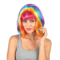Perruque carr√© multicolore avec frange femme  