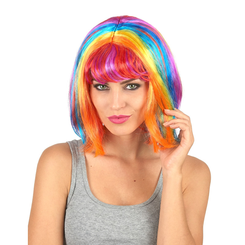 Perruque carr√© multicolore avec frange femme  
