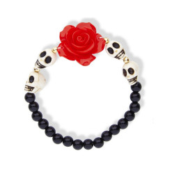 Bracelet squelettes et rose rouge adulte  