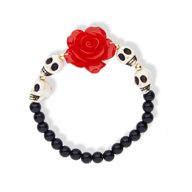 Bracelet squelettes et rose rouge adulte  