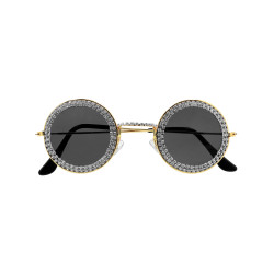 Lunettes rondes noires √† strass adulte  