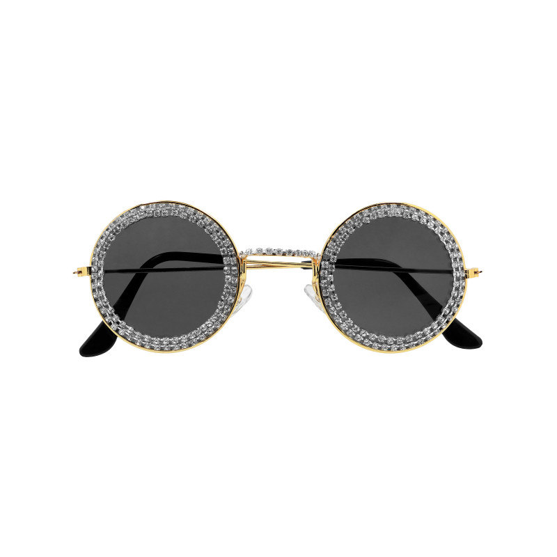 Lunettes rondes noires √† strass adulte  