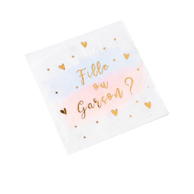 16 serviettes en papier fille ou gar√ßon rose bleu et or 33 x 33 cm baby shower  