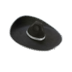 Sombrero noir bordure argent√©e adulte  