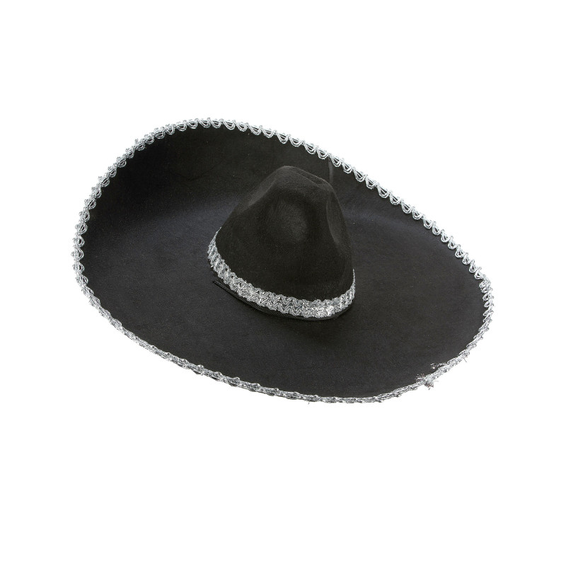 Sombrero noir bordure argent√©e adulte  