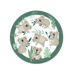 8 assiettes en carton koala 23 cm, d√©cor eucalyptus  