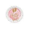 10 assiettes en carton hello girl rose et or 23 cm pour baby shower  