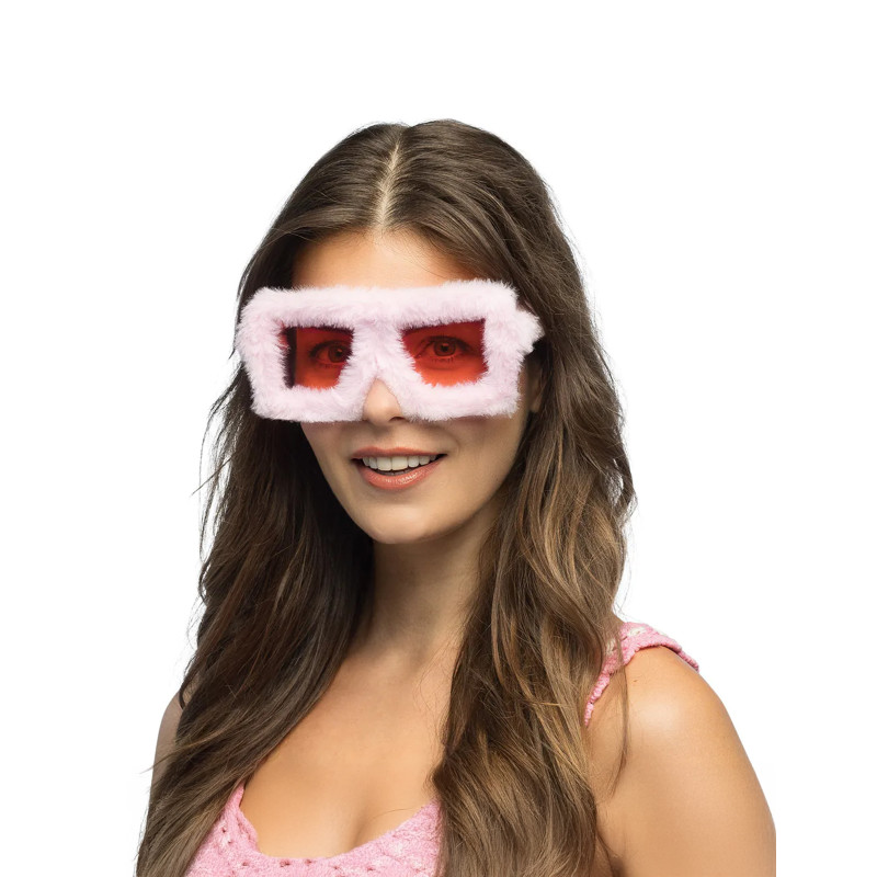 Lunettes de f√™te en peluche rose adulte  