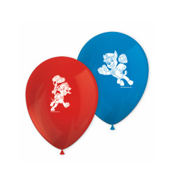 8 Ballons en latex rouge et bleu Pat' Patrouille pr√™t pour l'action  