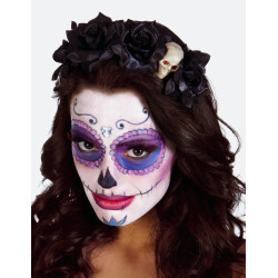 Serre-t√™te roses noires avec t√™te de mort femme Dia de los muertos  