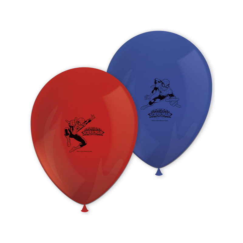 8 Ballons en latex Spiderman bleu et rouge  
