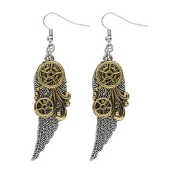 Boucles d'oreilles rouages et plumes adulte Steampunk  