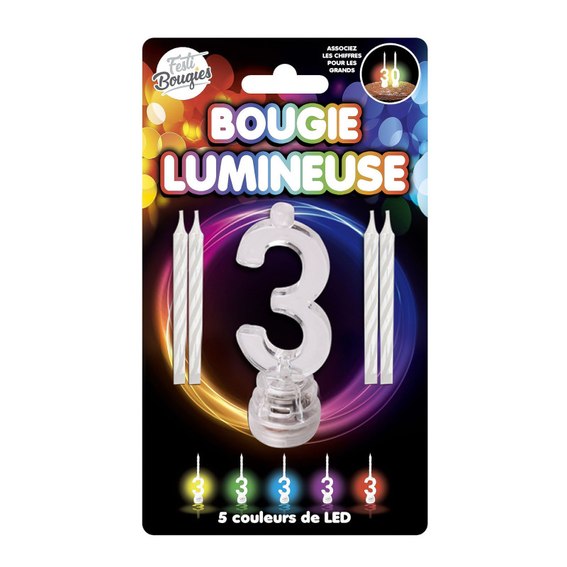 Bougies lumineuses LED chiffre 3  