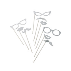 kit photobooth argent paillet√© 9 pi√®ces  