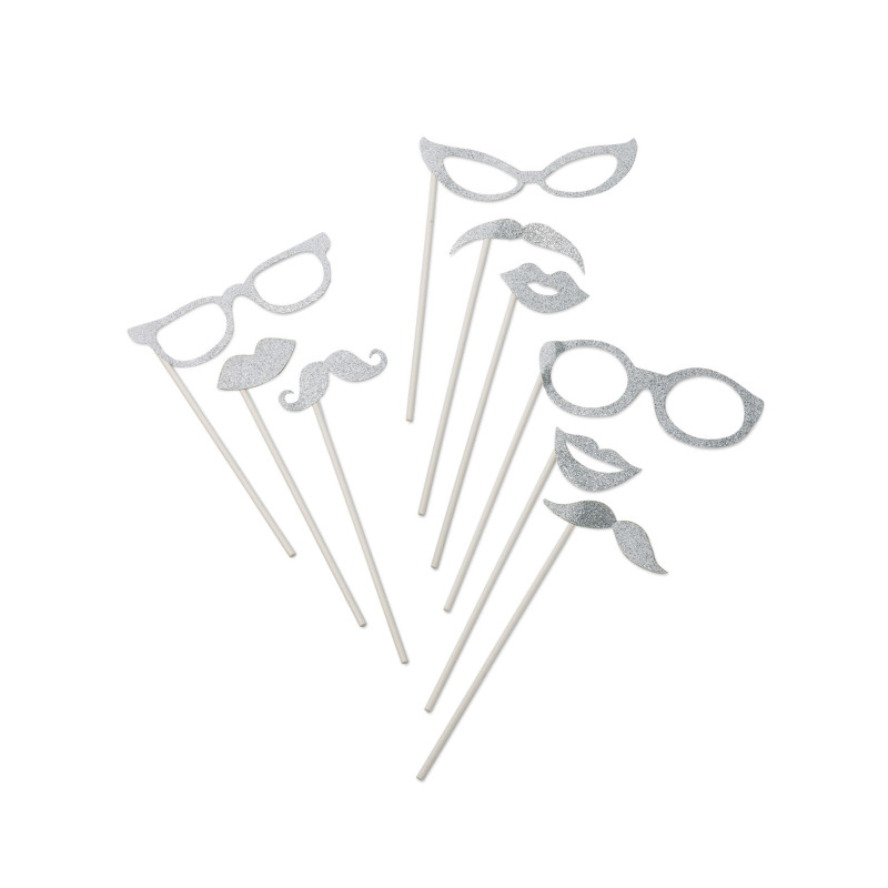 kit photobooth argent paillet√© 9 pi√®ces  