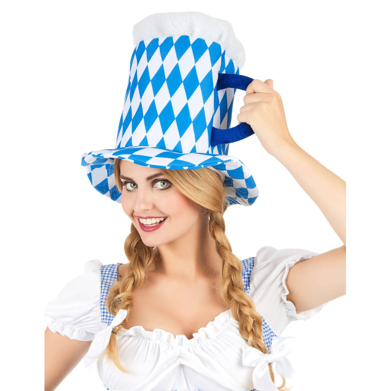 Chapeau pinte de bi√®re en bleu et blanc adulte  