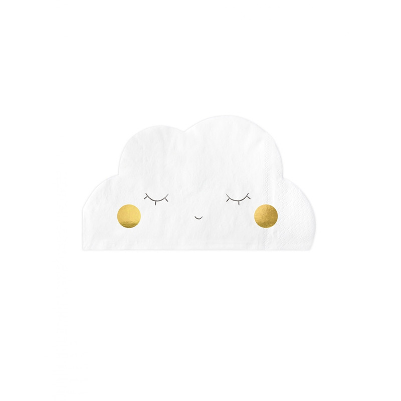 20 serviettes en papier en forme de nuage blanc 32 x 19 cm yeux ferm√©s  
