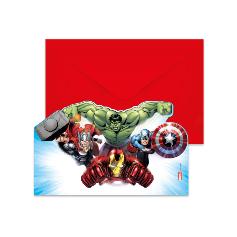 6 Invitations + enveloppes Avengers  