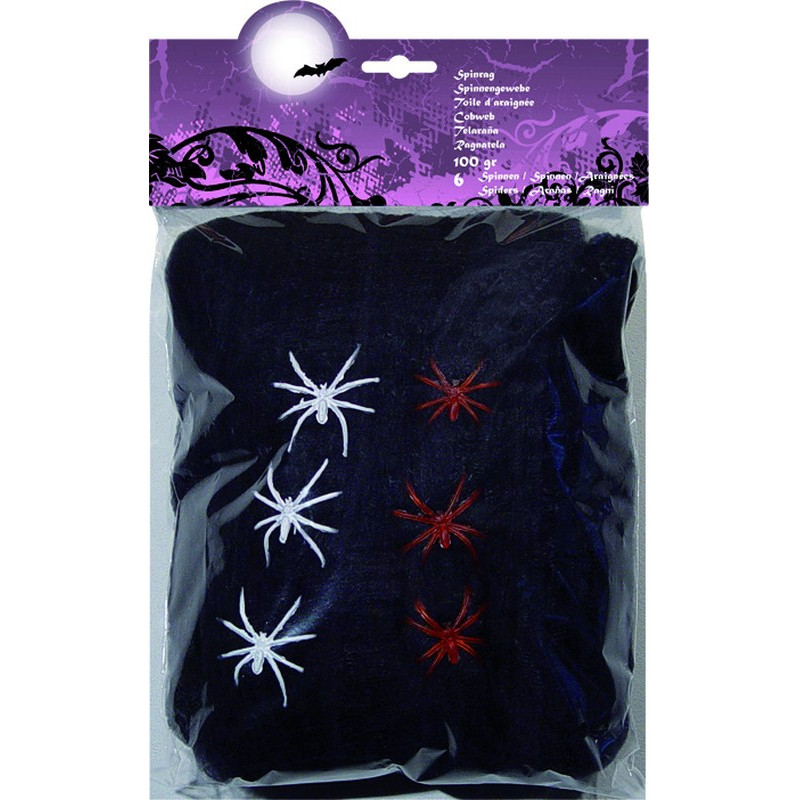 Toile d'araign√©e noire avec araign√©es Halloween 100g  