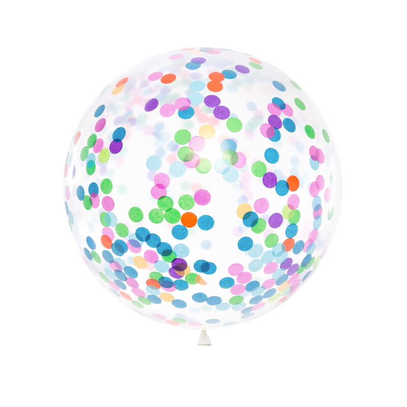 Ballon g√©ant transparent confettis multicolores 1m  