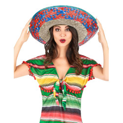 Sombrero Mexicain bordure rouge et bleu adulte  