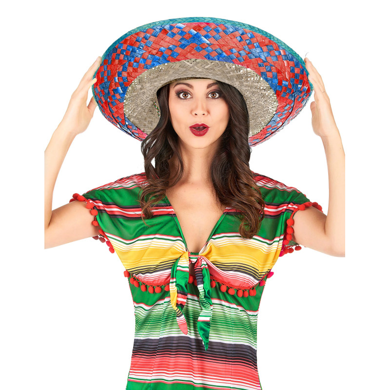 Sombrero Mexicain bordure rouge et bleu adulte  