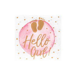 20 serviettes en papier hello girl rose et or 33 x 33 cm pour baby shower  