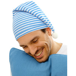 Bonnet bleu et blanc avec pompon adulte  
