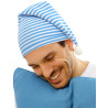 Bonnet bleu et blanc avec pompon adulte  