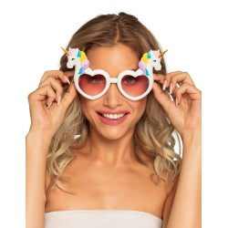 Lunettes coeurs blanches avec licornes adulte  