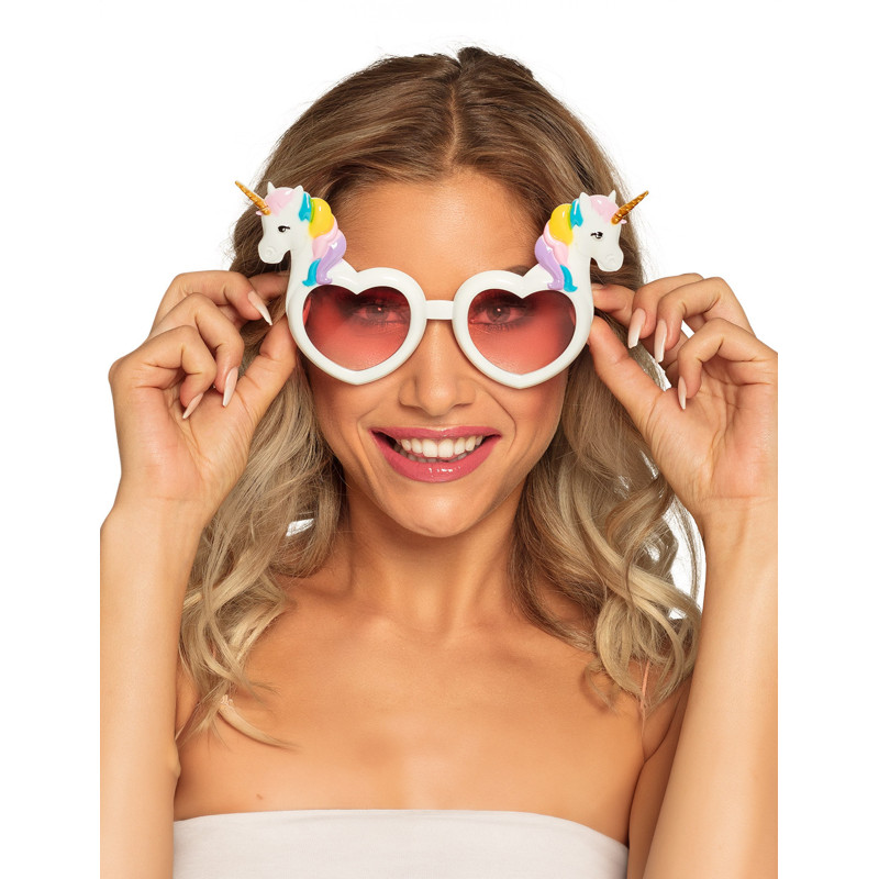 Lunettes coeurs blanches avec licornes adulte  