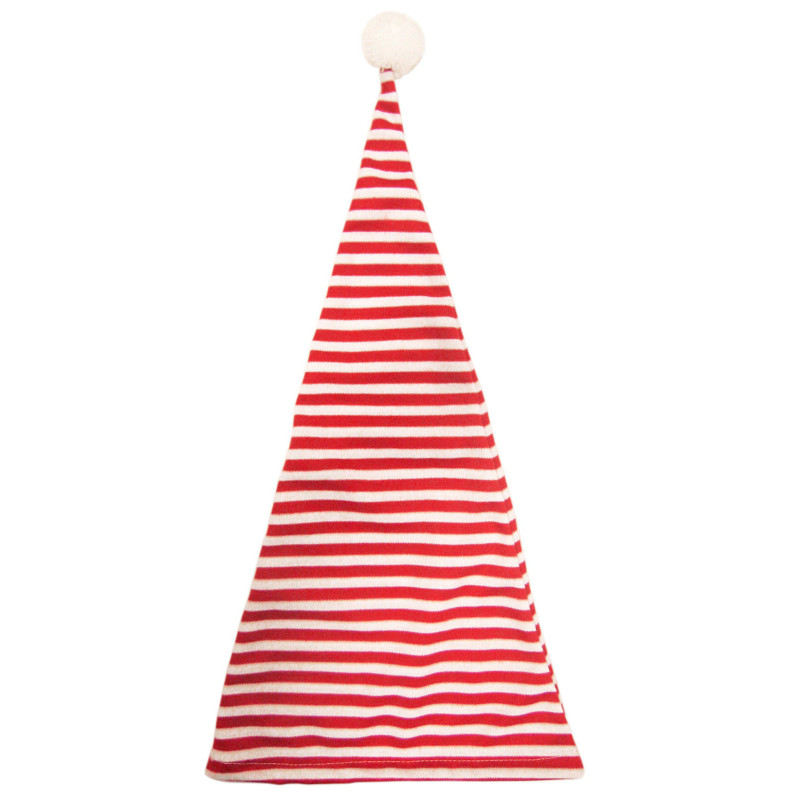 Bonnet de nuit ray√© rouge et blanc avec pompon adulte  