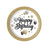 8 Assiettes en carton happy birthday dor√© noir argent 23 cm  