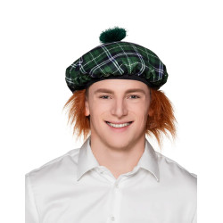 B√©ret √©cossais vert avec cheveux adulte  