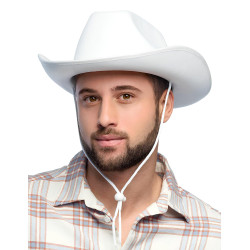 Chapeau cowboy blanc adulte avec cordelette  