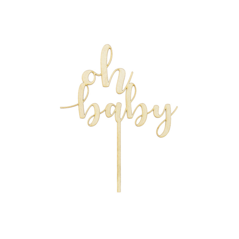 Cake topper en bois oh baby 13,5 x 17 cm pour baby shower  