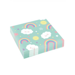 20 serviettes en papier petit nuage 33 x 33 cm arc-en-ciel  