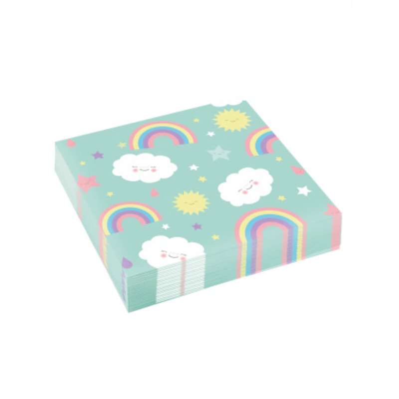 20 serviettes en papier petit nuage 33 x 33 cm arc-en-ciel  