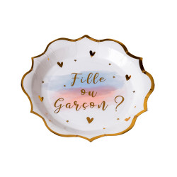 8 assiettes en carton fille ou gar√ßon rose bleu et or 23 cm pour baby shower  