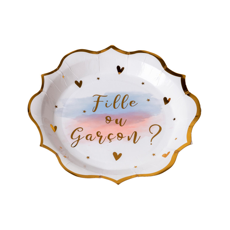 8 assiettes en carton fille ou gar√ßon rose bleu et or 23 cm pour baby shower  