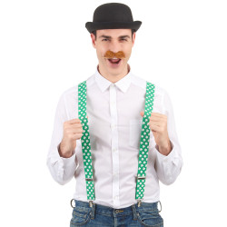 Bretelles vertes avec tr√®fles blancs Saint Patrick  