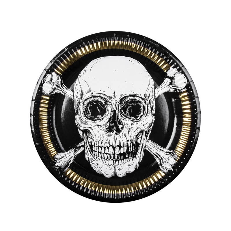 10 Assiettes en carton Pirate Jolly Roger 23 cm  